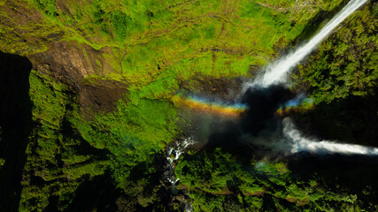 Zipline flights. Tad Fane waterfall in rainforest at Pakse and Champasak city Laos. Tour tourism and travel in Asia.