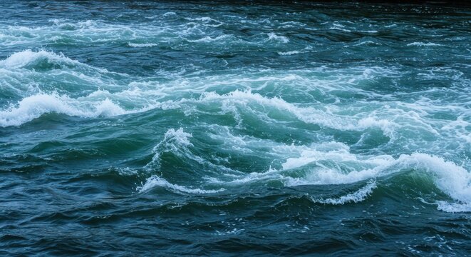 Turbulent water in a fast-moving river creating white foam and strong currents, demonstrating speed and dynamic natural power ,dynamic ,motion ,wild