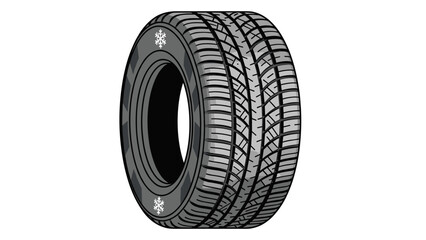 Car tire with snowflake-rated tread in a detailed graphic design on a white background