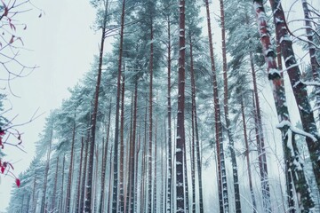Serene winter landscape  a frozen forest with snow covered trees in the great outdoors