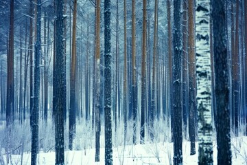 Enchanting frozen winter forest with snow covered trees  a serene outdoor landscape experience