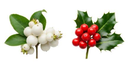 red berries and white berry cluster holly berries PNG transparent background 