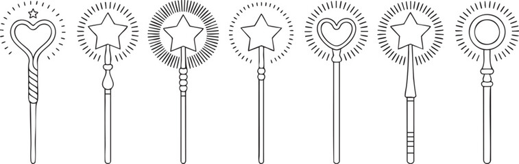 Collection of Magic Wands with Star and Heart Designs