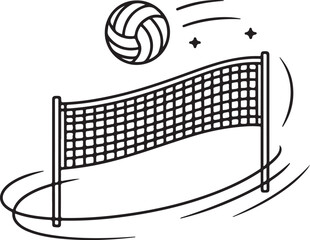 Continuous line illustration of a volleyball on a curved trajectory with elegant minimal artistic outline drawing