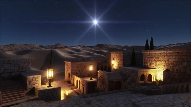 Bethlehem City Under the Bright Guiding Star &mdash; Cinematic Holy Night Christmas 4K Animation