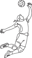 Continuous line illustration of a volleyball player jumping with extended arms in an elegant minimal artistic outline drawing