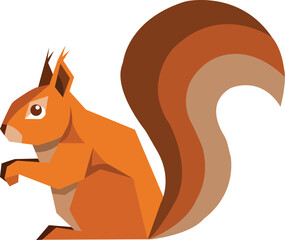 Stylized illustration of a cute orange squirrel with a large bushy tail, side view