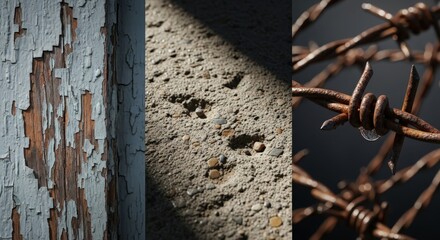 Abandoned structures and barbed wire