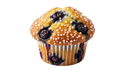 Freshly baked blueberry muffin with streusel topping isolated on transparent background
