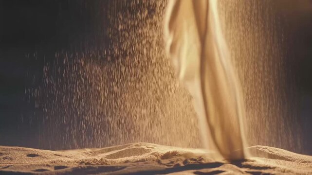 This stunning video features fine sand being gracefully poured, creating mesmerizing shapes and patterns. The golden particles catch the light beautifully, exemplifying the artistry of movement and th