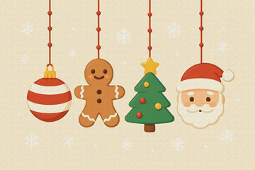 christmas tree decorations cute hanging Christmas. oil painting style illustration