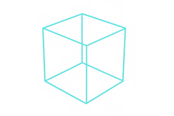 Abstract 3d cube wireframe structure in a vibrant neon outline, visualizing modern technology and futuristic design