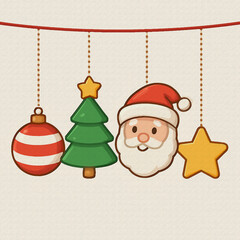 santa claus and christmas tree cute hanging decoration oil painting style illustration