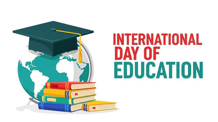International day of education on january 24th with quote marks and floral design