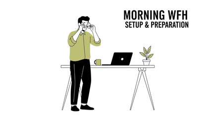 Illustration depicting a person working from home and preparing for the day's work