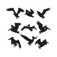 Pelicans in Flight Silhouettes Collection,Pelicans Silhouettes,Vector Pelican Silhouettes,Flying Pelicans Silhouettes,pelican vector