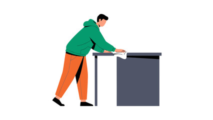 Illustration of a person cleaning a table, simple design and line art style