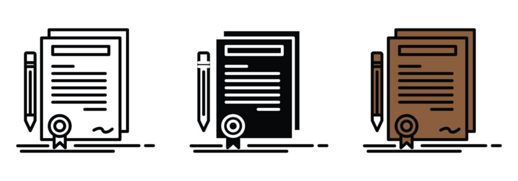 Professional contract document set with pencil icons showing different styles for legal agreement finalization