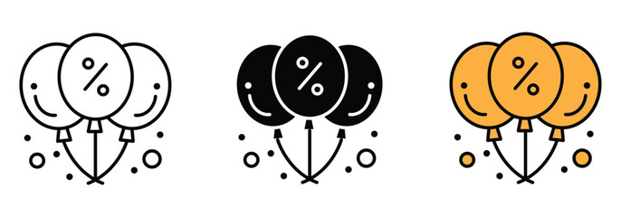 Celebrate amazing discounts and happy sales events with vibrant percentage balloons icon set