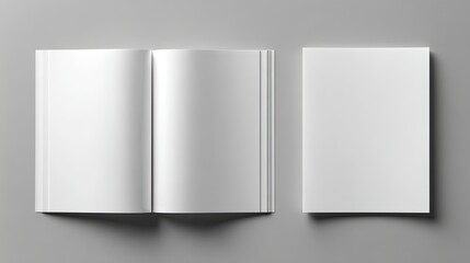Blank open and closed white book mockups for branding design template
