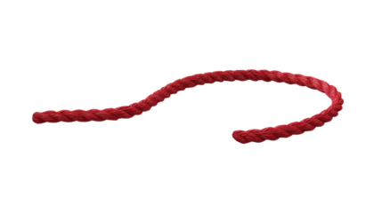 Red twisted rope segment forming a curve, a strong natural fiber cord presenting connection, security, and binding concepts on a transparent background