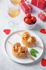 Basil cheese tomato puff pastry hearts for Valentine's day holidays