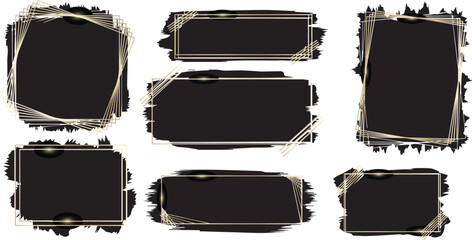 Geometric Frames in Black and Gold A collection of ornate black and gold frames, perfect for adding a touch of elegance and sophistication to any design. A diverse selection of shapes and styles.