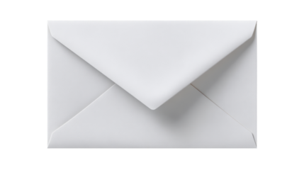 White envelope with a closed flap representing a new message, correspondence, or important notification, isolated on a transparent background for clear design integration