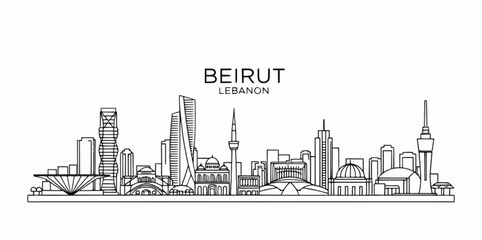 Naklejka premium Beirut Lebanon modern cityscape skyline outline drawing