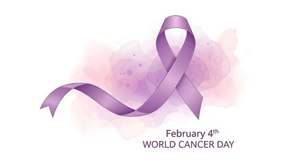 Purple ribbon awareness symbol for pancreatic cancer with watercolor background