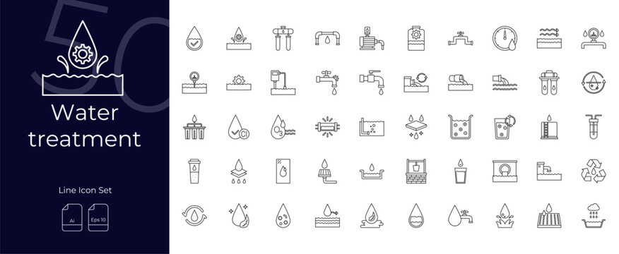 Water Treatment Line Editable Icons set