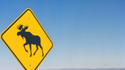 Moose crossing warning sign against clear blue sky  