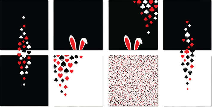 Abstract playing card suits pattern with rabbit ears illustration