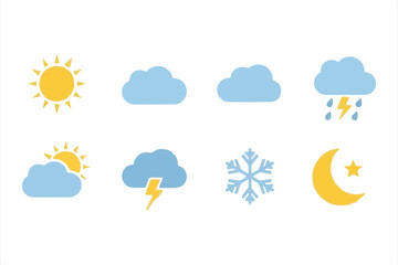 Obraz premium A set of simple and colorful weather icons depicting various atmospheric conditions Vector