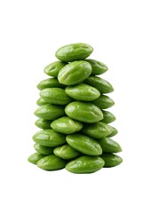 Tower Stack of Fresh Green Petai Seeds (Parkia Speciosa) Isolated on White