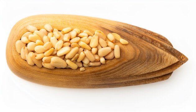 Pine nuts, pignoli seeds in wooden bowl