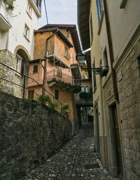 Narrow Cobblestone Street in Historic Village of Sacro Monte di Varese, Italy