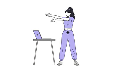 Fototapeta premium Woman Exercising at Home with Laptop Doing Online Workout Fitness Training
