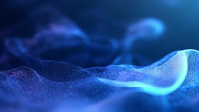 Abstract glowing particles forming blue purple waves background