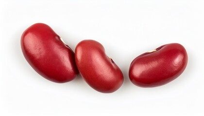 Three raw red kidney beans on white background