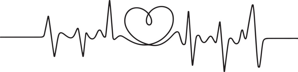 Heart cardiogram continuous one line drawing minimalism design.one line  vector illustration  with out background