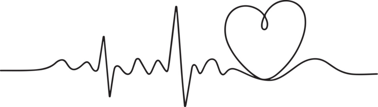 Heart cardiogram continuous one line drawing minimalism design.one line  vector illustration  with out background