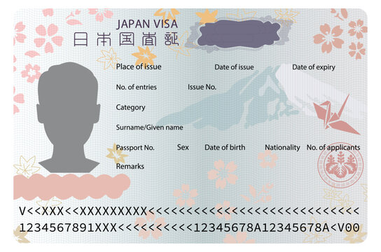 Japan visa art illustration isolated on white background