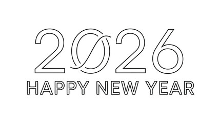 A simple line art depiction of 2026 accompanied by the text happy new year is shown