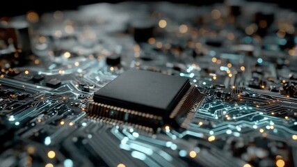 Close up of a digital central processing unit on a circuit board - Powered by Adobe