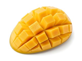 Fresh Ripe Mango Cubes on White Background.