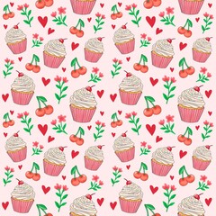 Valentine Cupcake Cherry Pattern – Sweet Pink Seamless