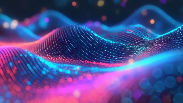 Digital waves flowing, abstract data network technology field
