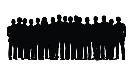 A large group of people standing closely together black and white silhouette