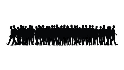 A large group of people standing together in a dark silhouette